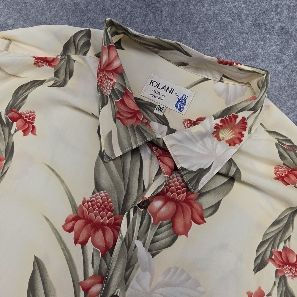 Iolani Mens  3XL Tropical Floral Short Sleeve Hawaiian Shirt  Cream Floral USA